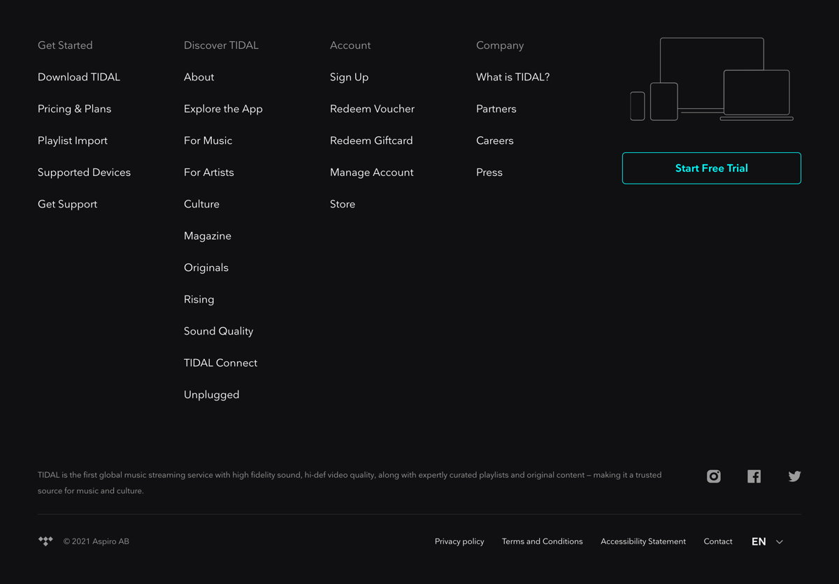 Tidal
				footer ui component