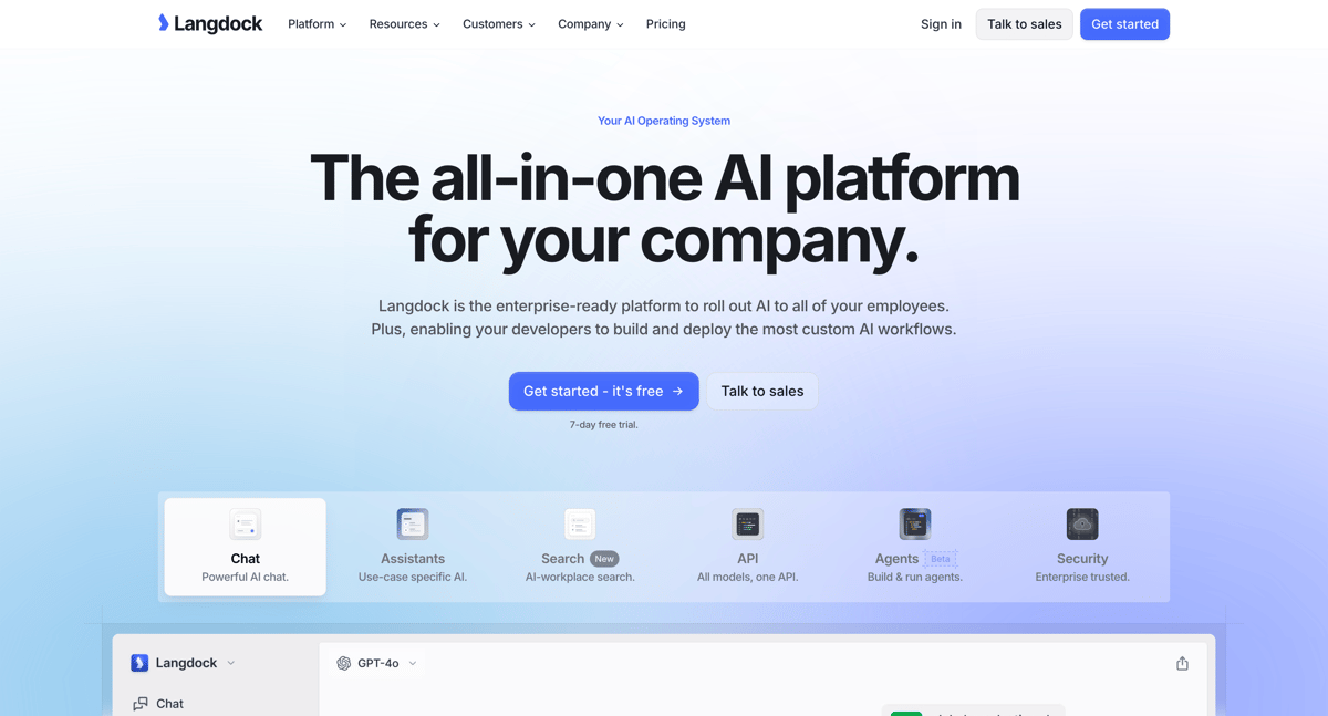 Langdock
				hero section ui component