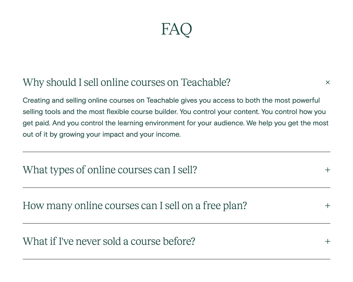 Teachable
				faq ui component