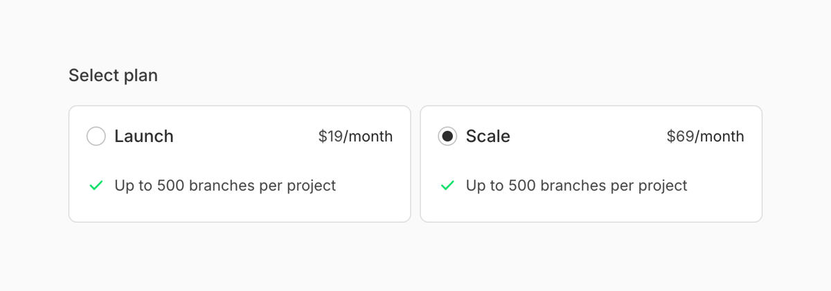 Neon
			price plan comparison ui component
