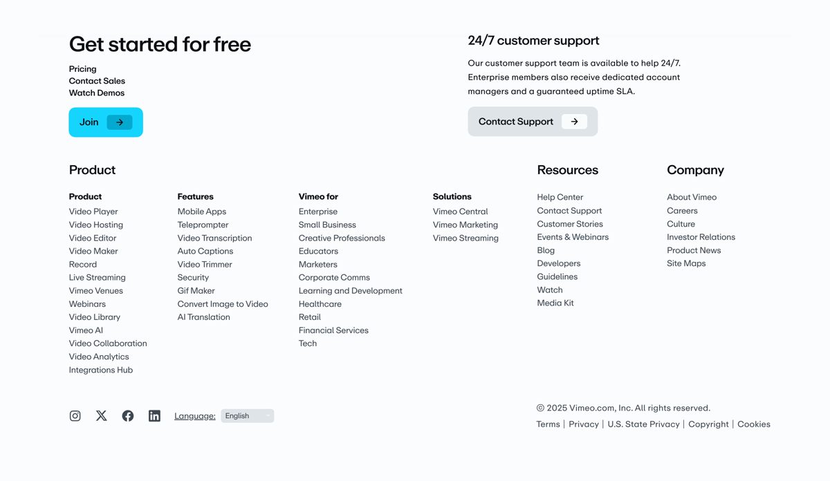 Vimeo
				footer ui component