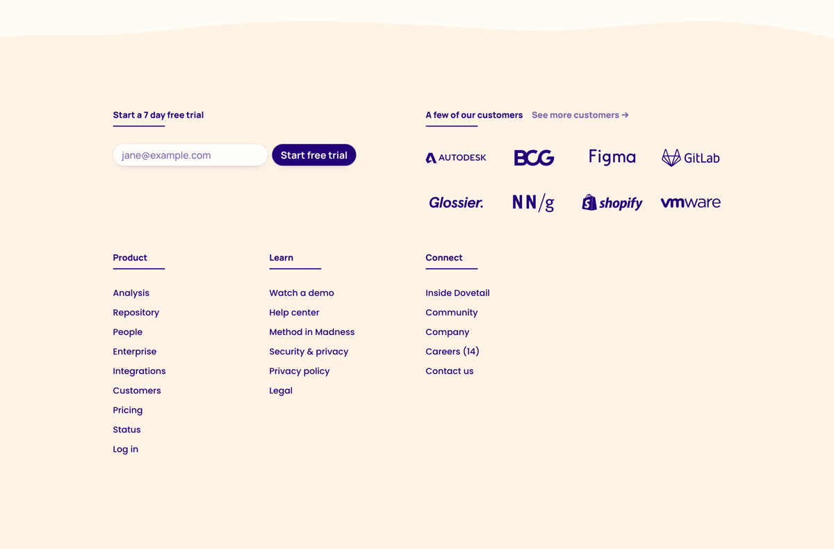 Dovetail
				footer ui component