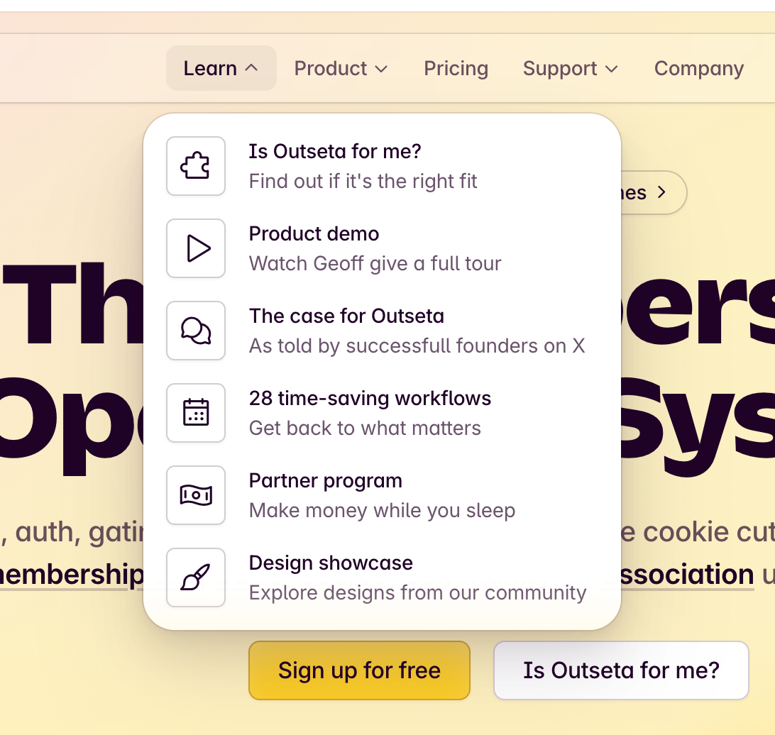 Outseta
				flyout menu ui component