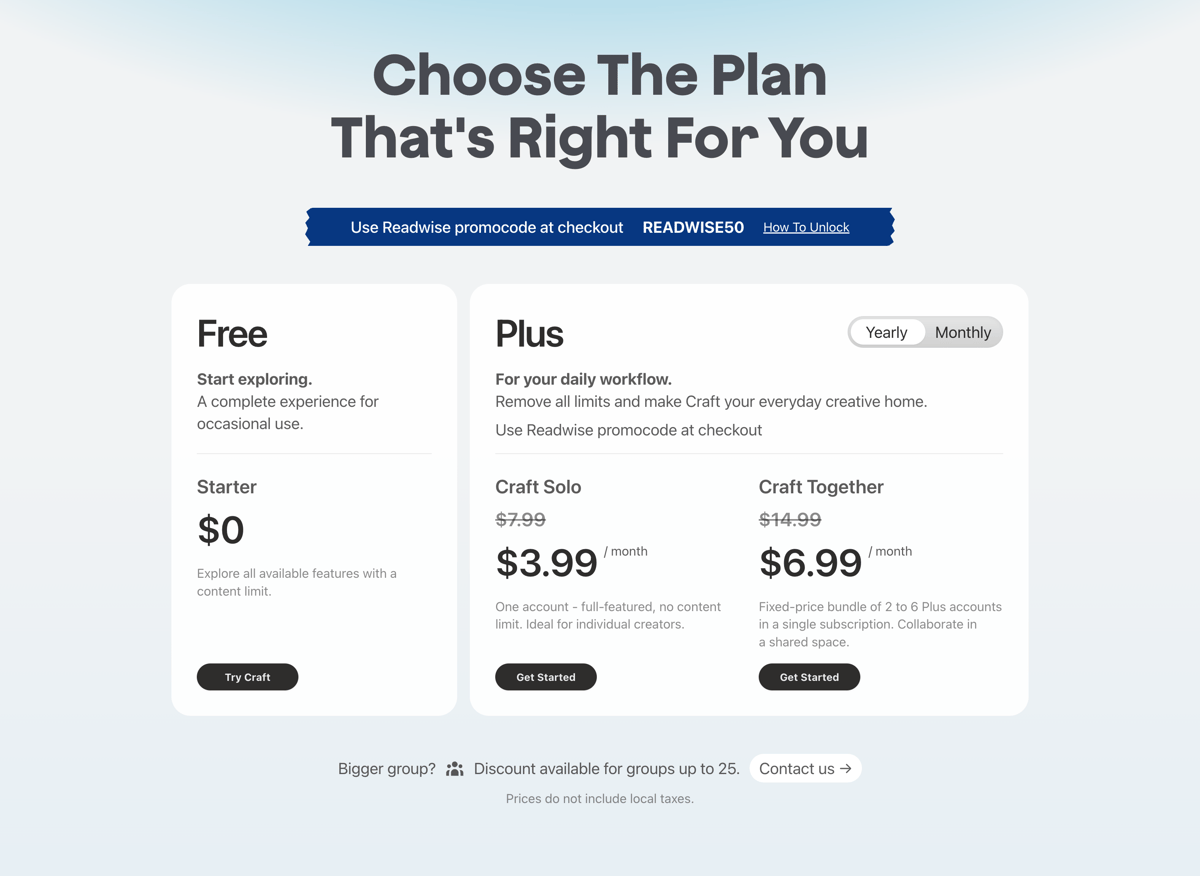 Craft
				pricing section ui component
