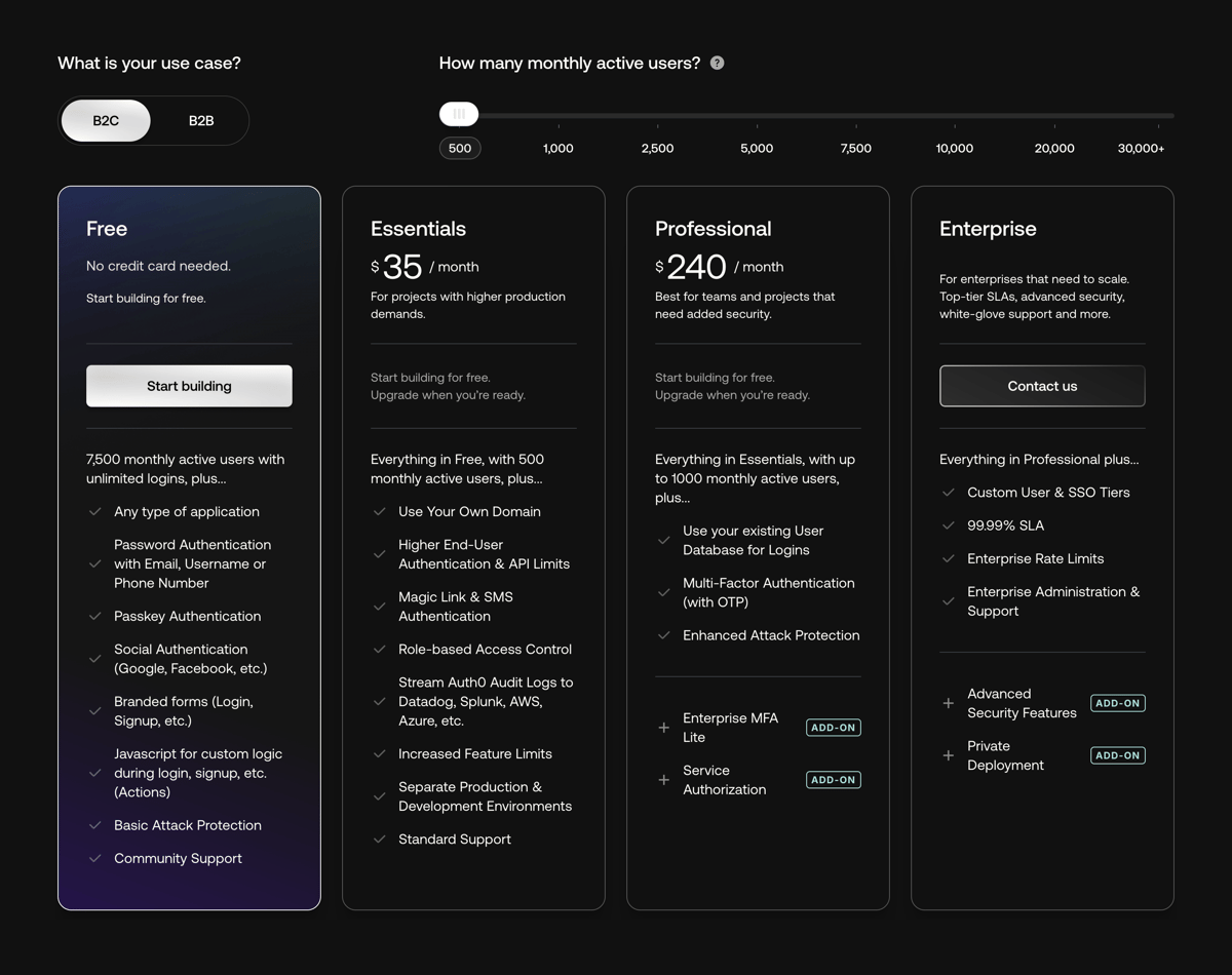 Auth0
				pricing section ui component