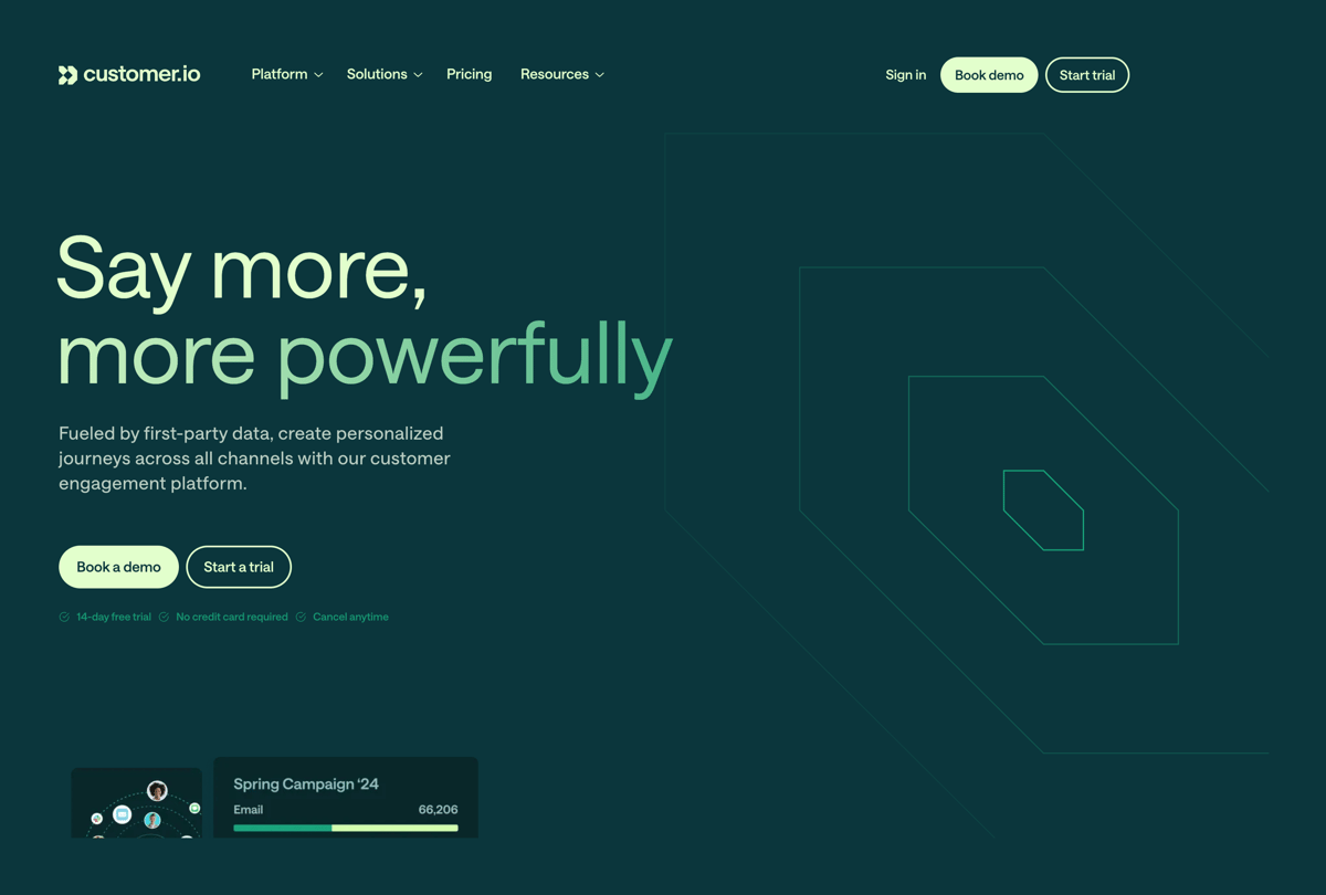 Customer.io
				hero section ui component