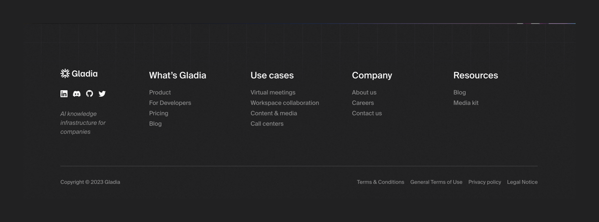 Gladia
				footer ui component