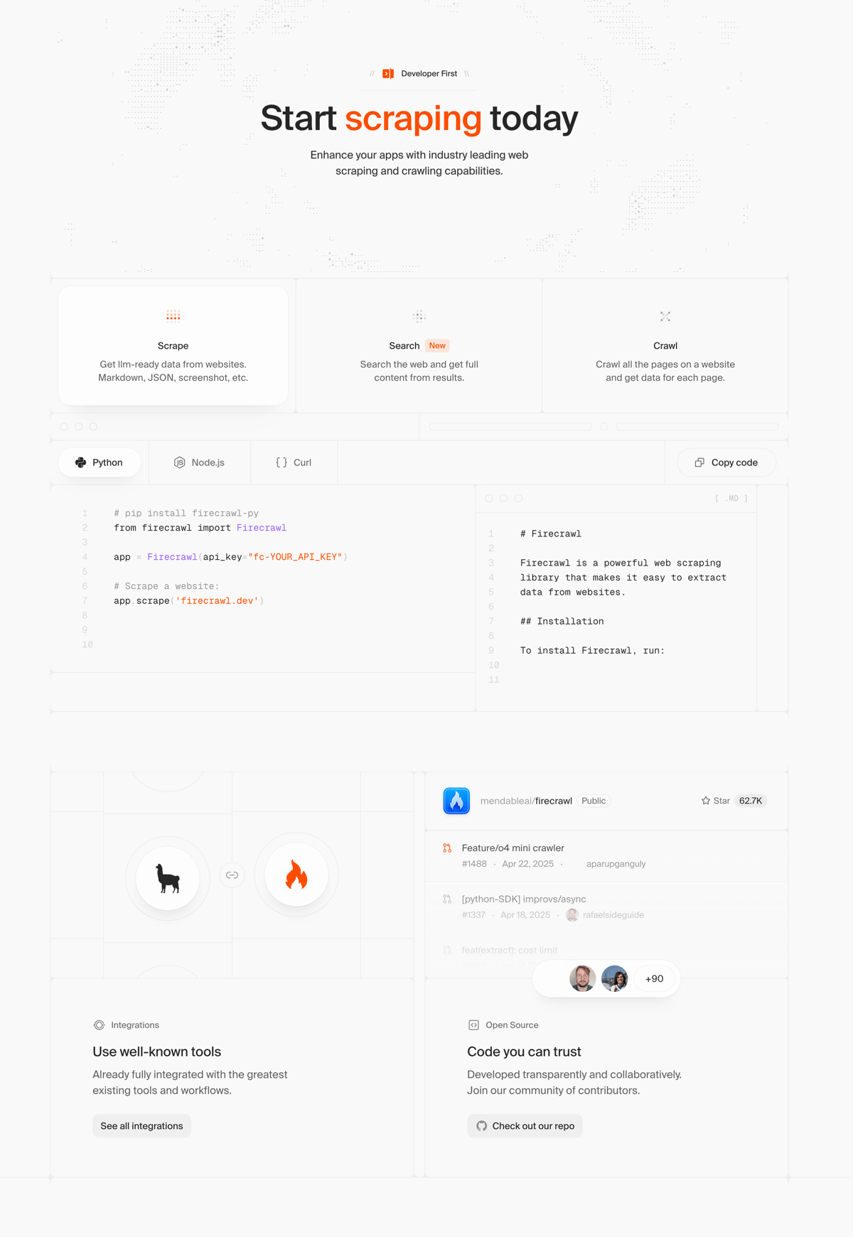 Firecrawl
			integration code snippet ui component