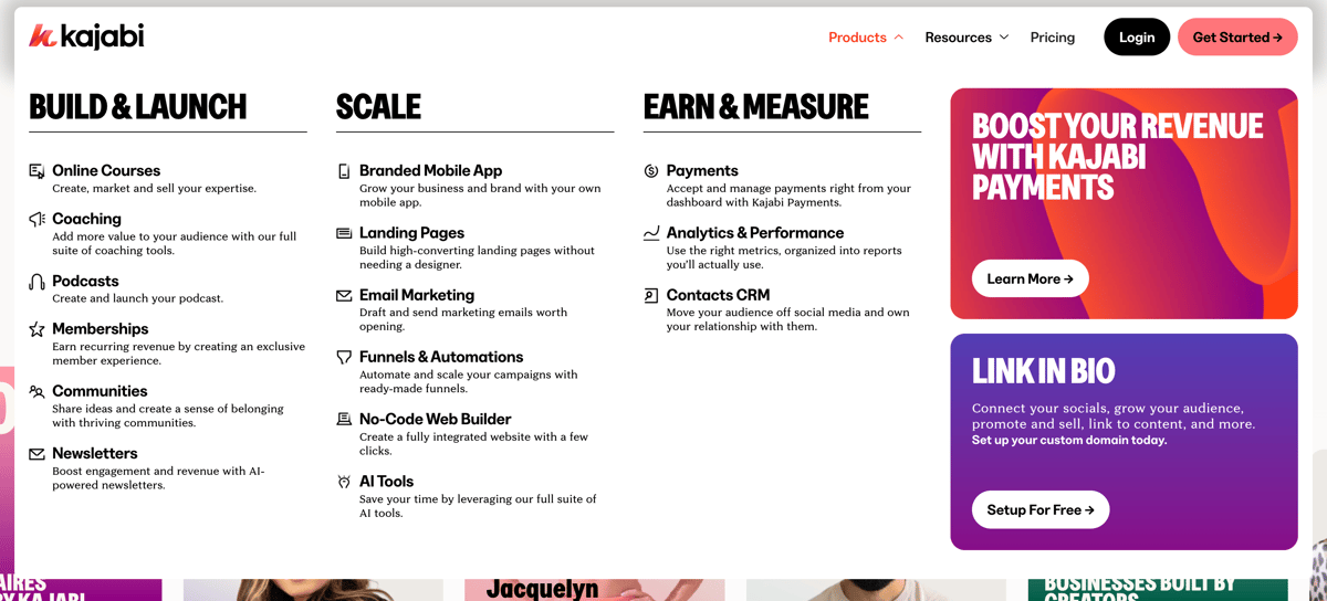Kajabi
				flyout menu ui component