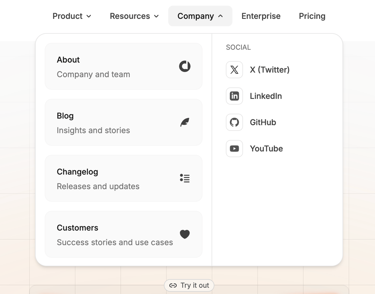 Dub
				flyout menu ui component