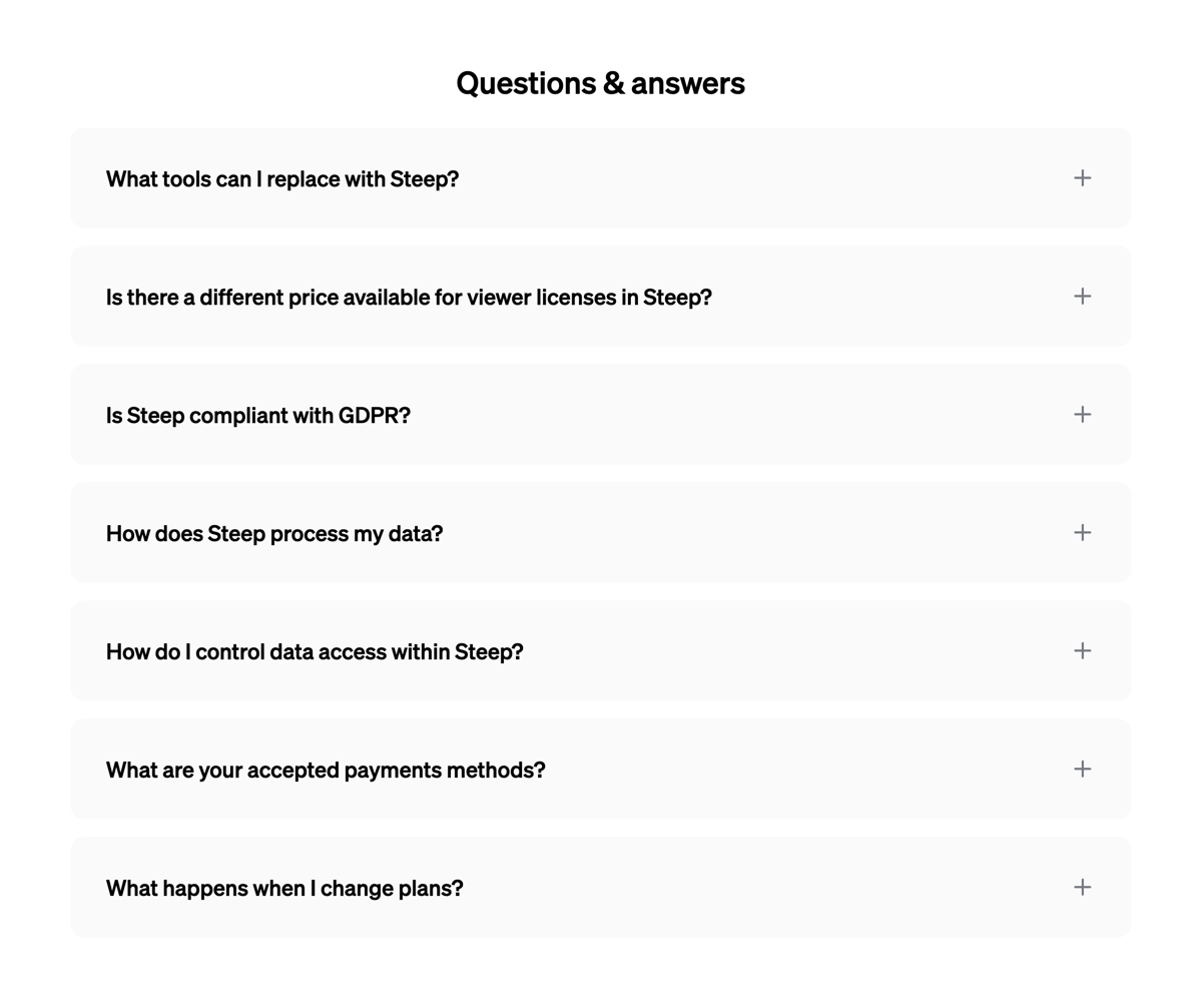 Steep
				faq ui component