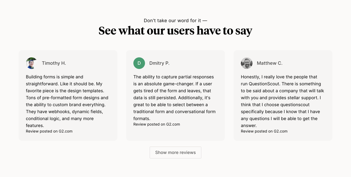 QuestionScout
				testimonial ui component