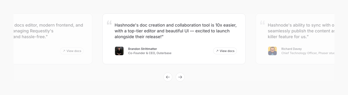 Hashnode
				testimonial ui component