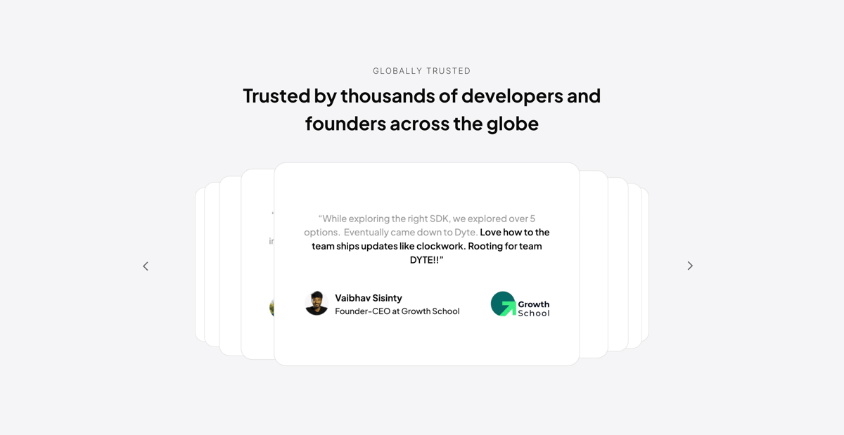 Dyte
				testimonial ui component