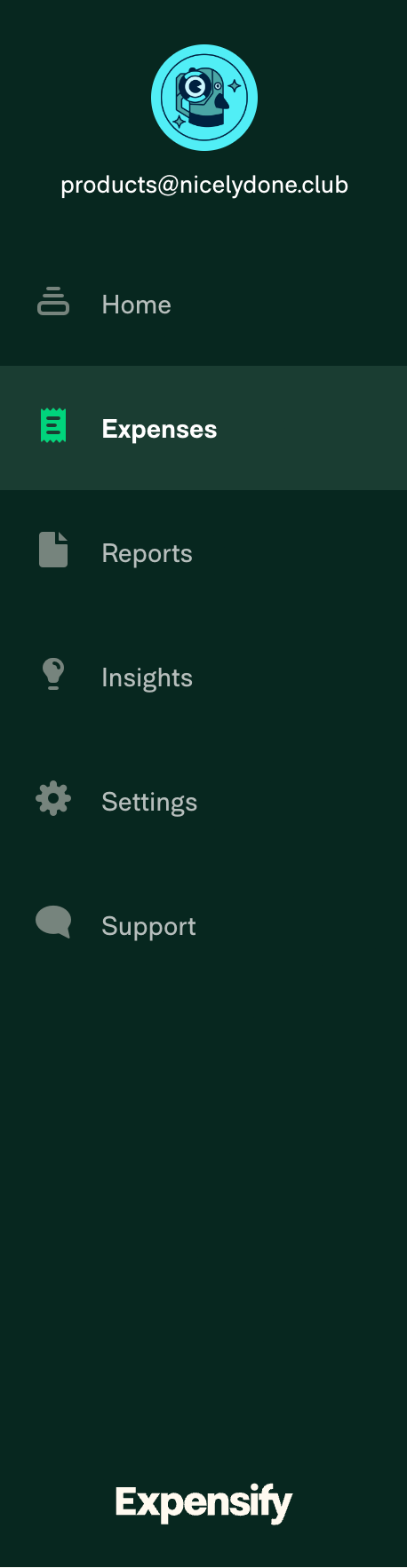 Expensify
				vertical navigation ui component