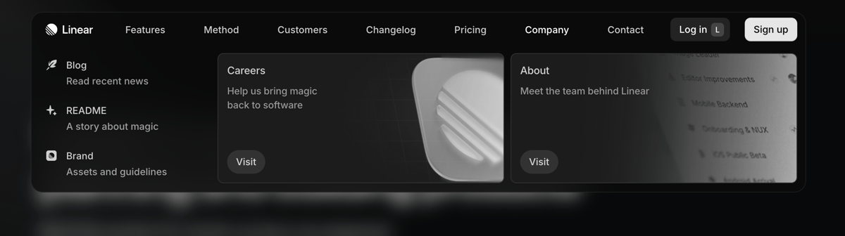 Linear
				flyout menu ui component