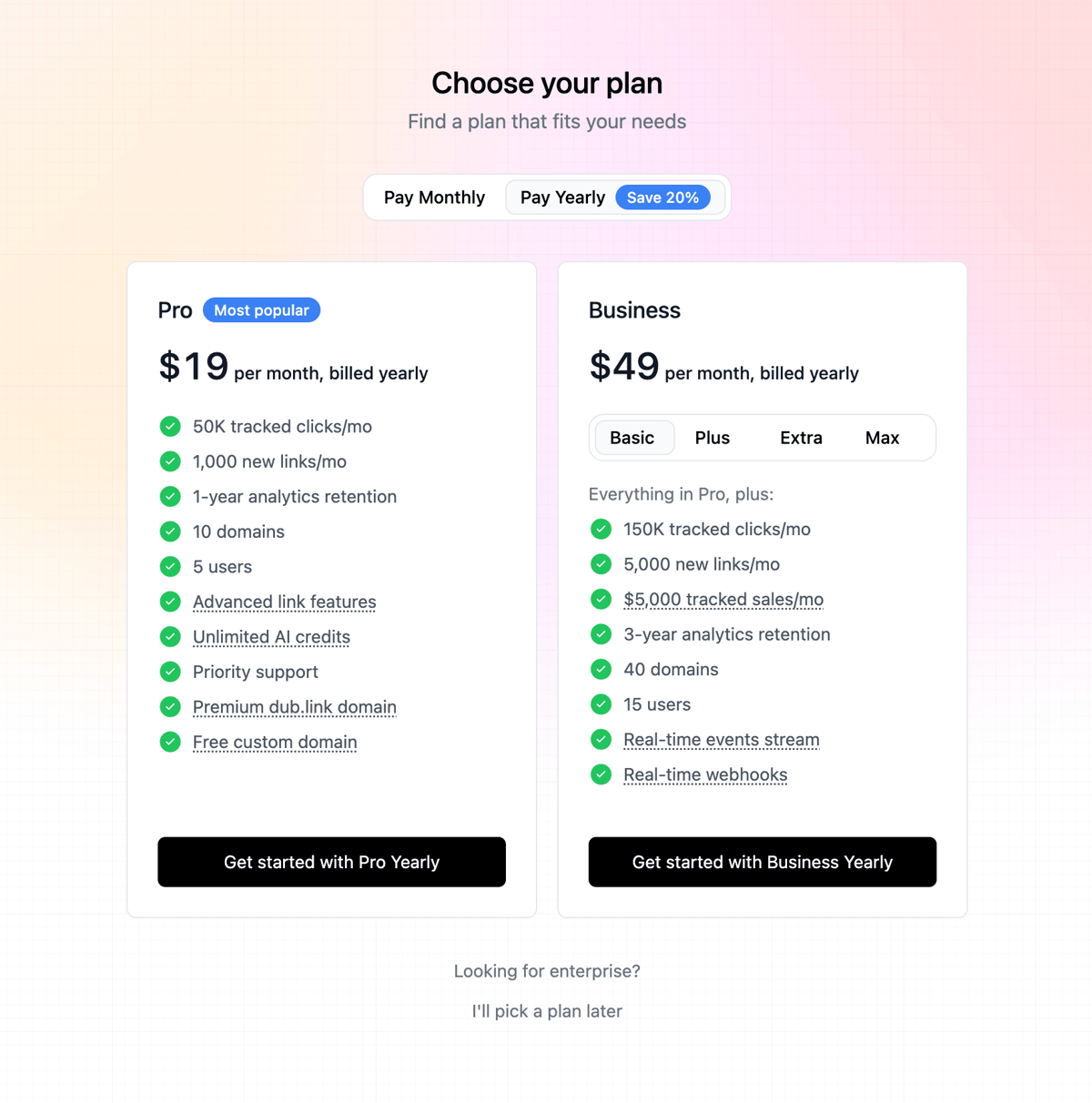 Dub
				pricing section ui component