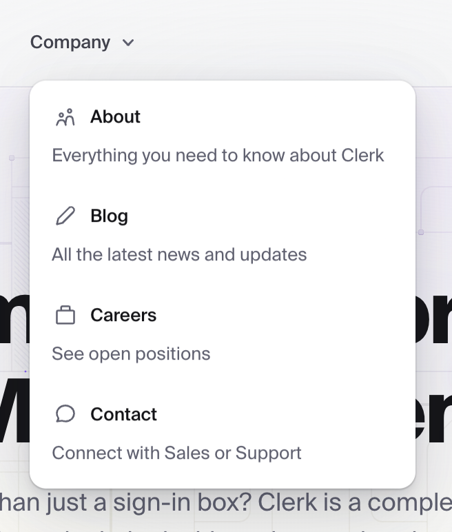 Clerk
				flyout menu ui component