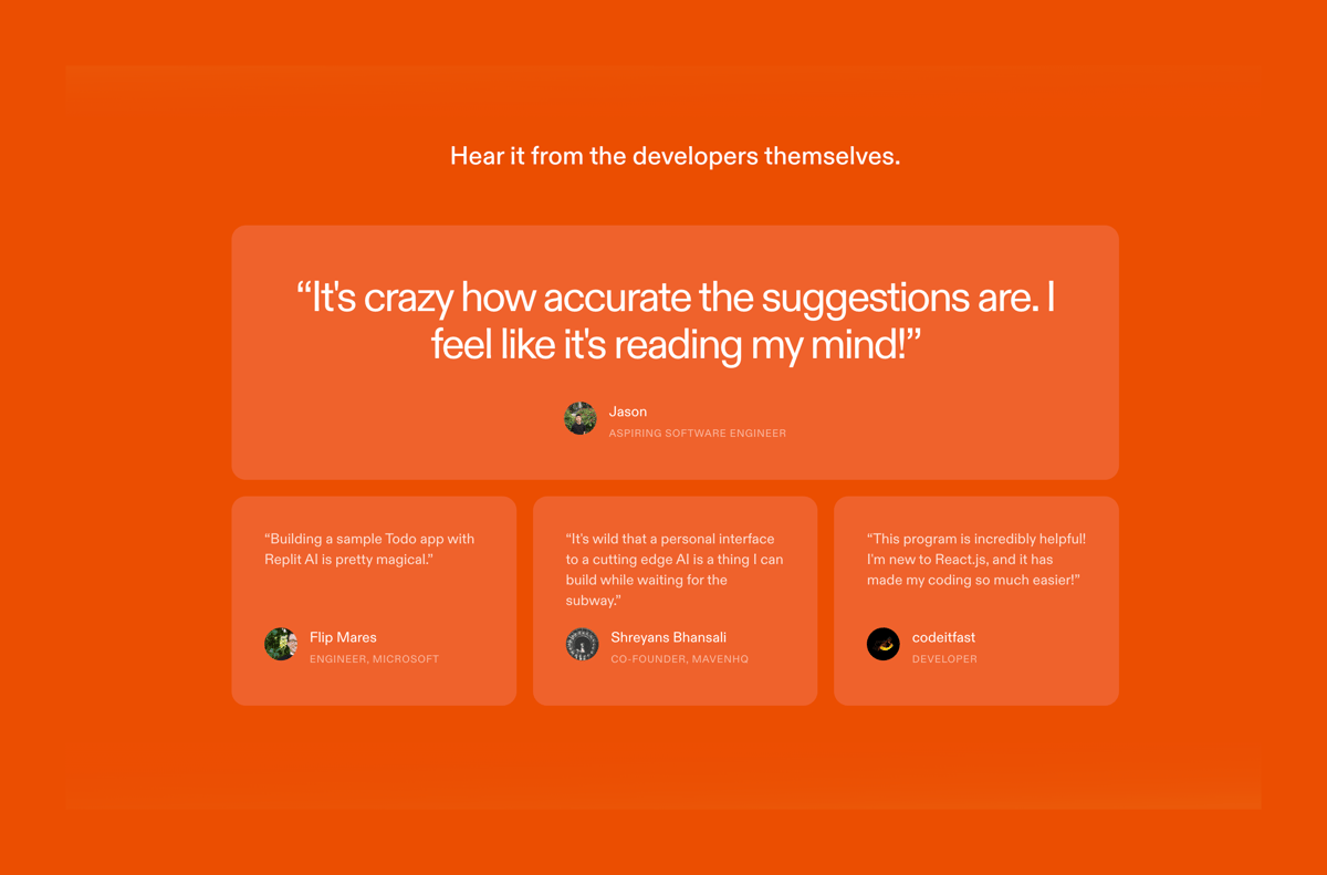 Replit
				testimonial ui component