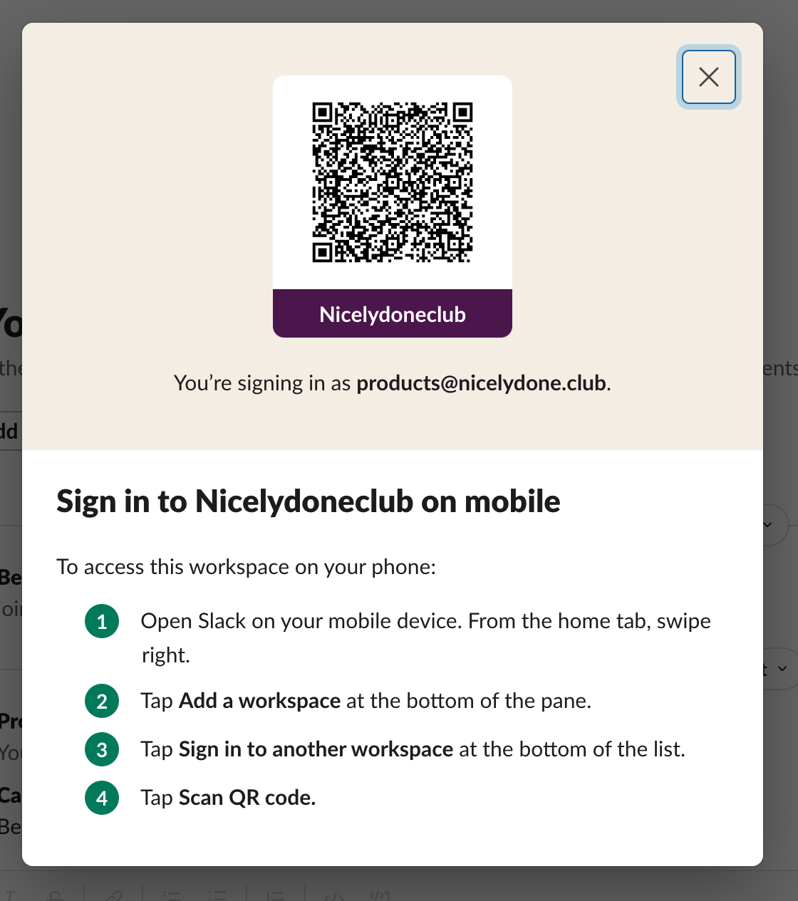 Slack
			login authentication onboarding mobile instructions ui component