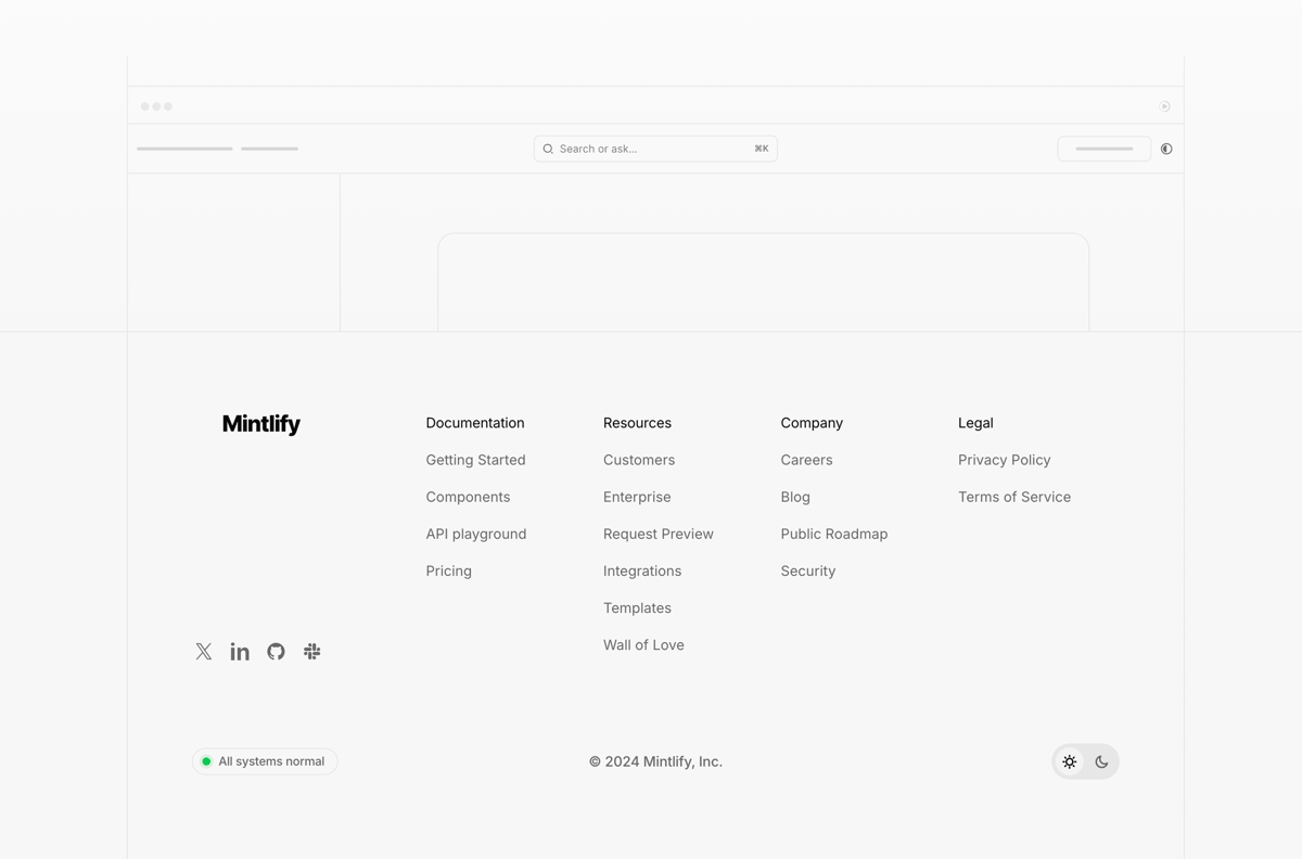 Mintlify
				footer ui component