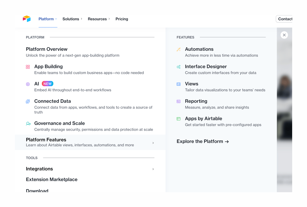 Airtable
				flyout menu ui component
