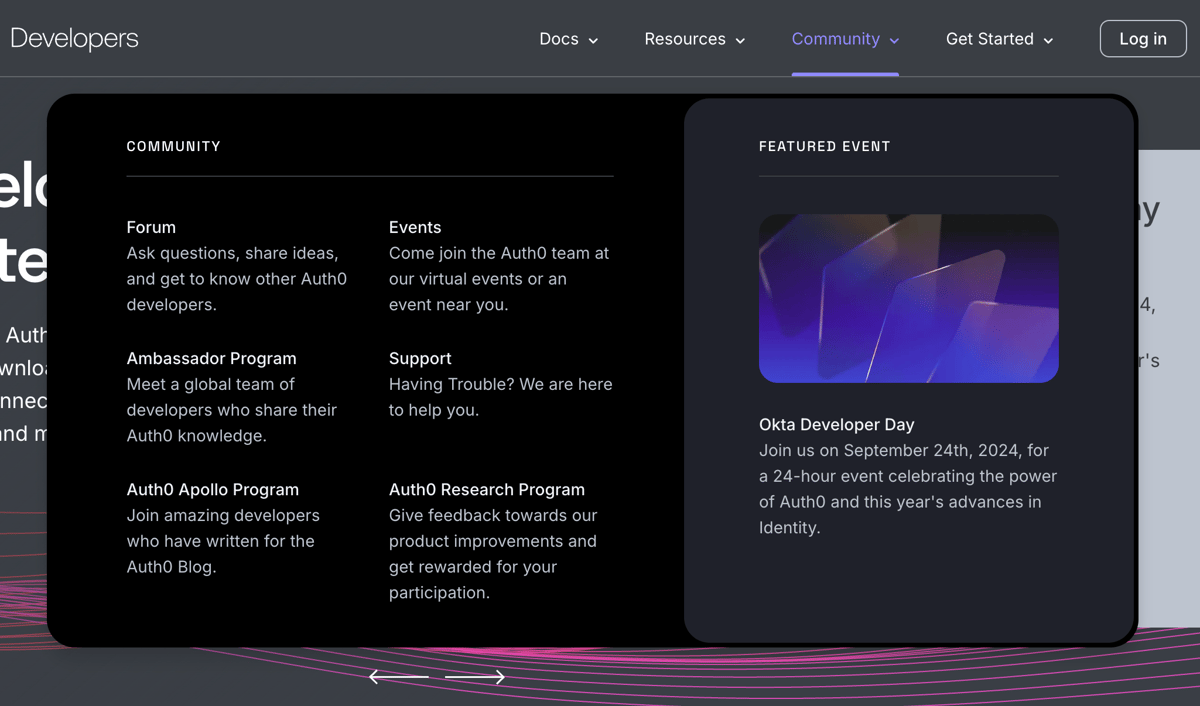 Auth0
				flyout menu ui component