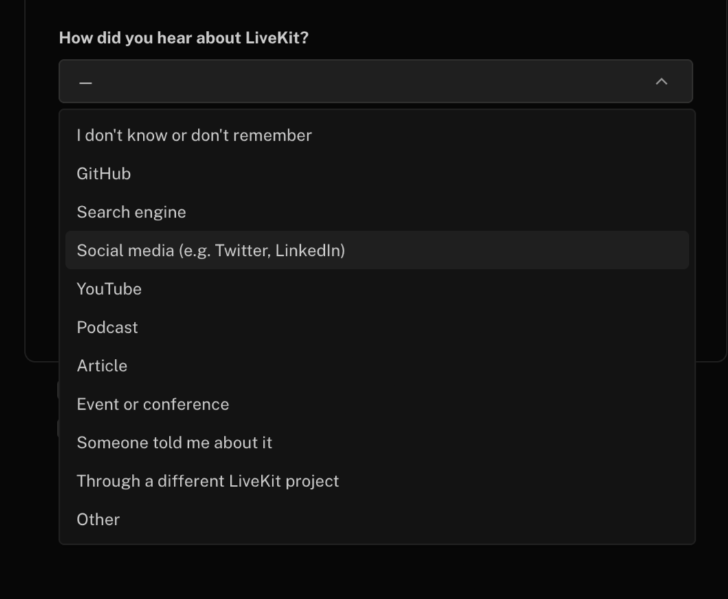 Livekit
				input select ui component