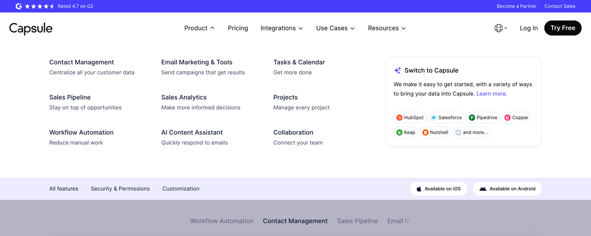 Capsule
				flyout menu ui component