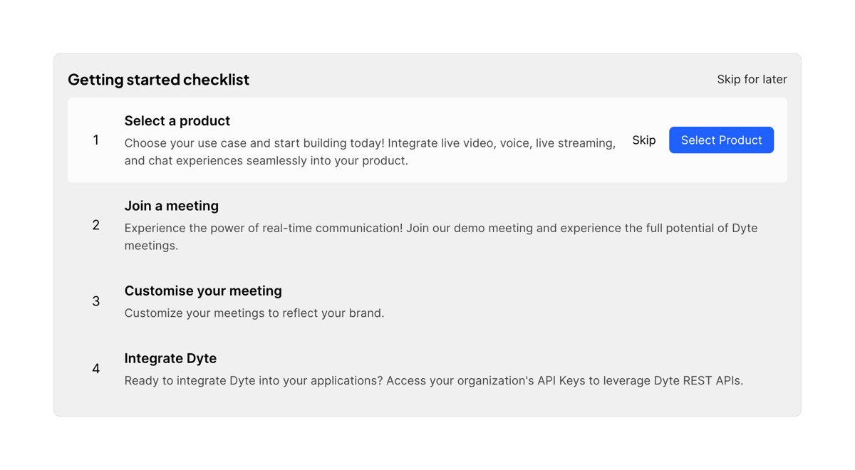 Dyte
				stepper ui component
