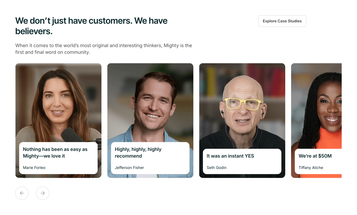 Mighty
				testimonial ui component