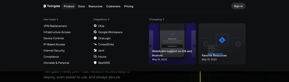 Twingate
				flyout menu ui component