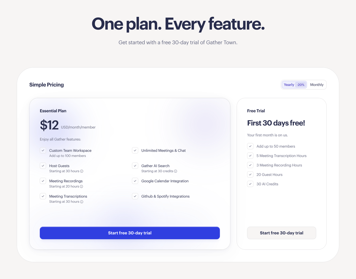 Gather
				pricing section ui component