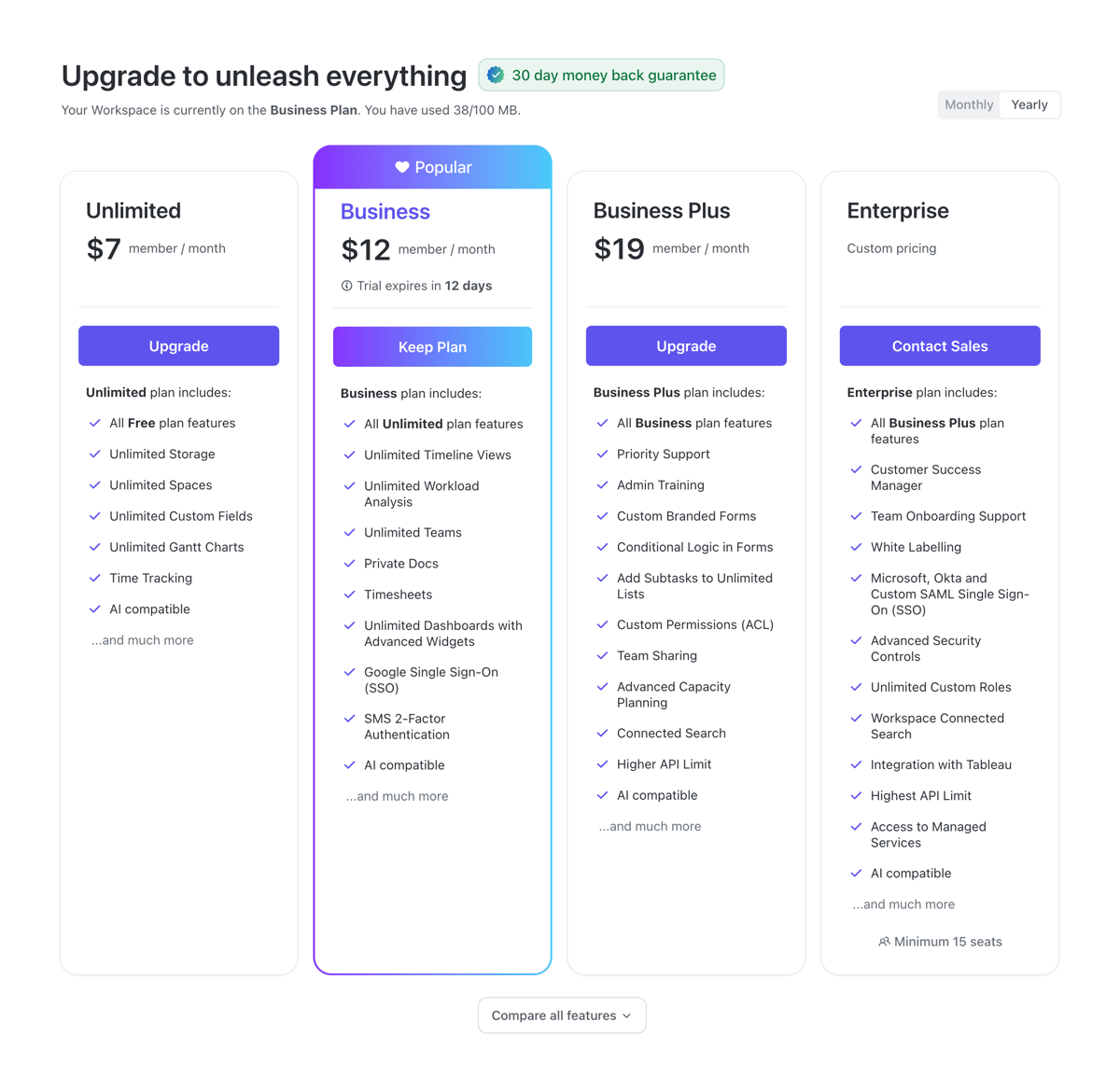 ClickUp
				pricing section ui component