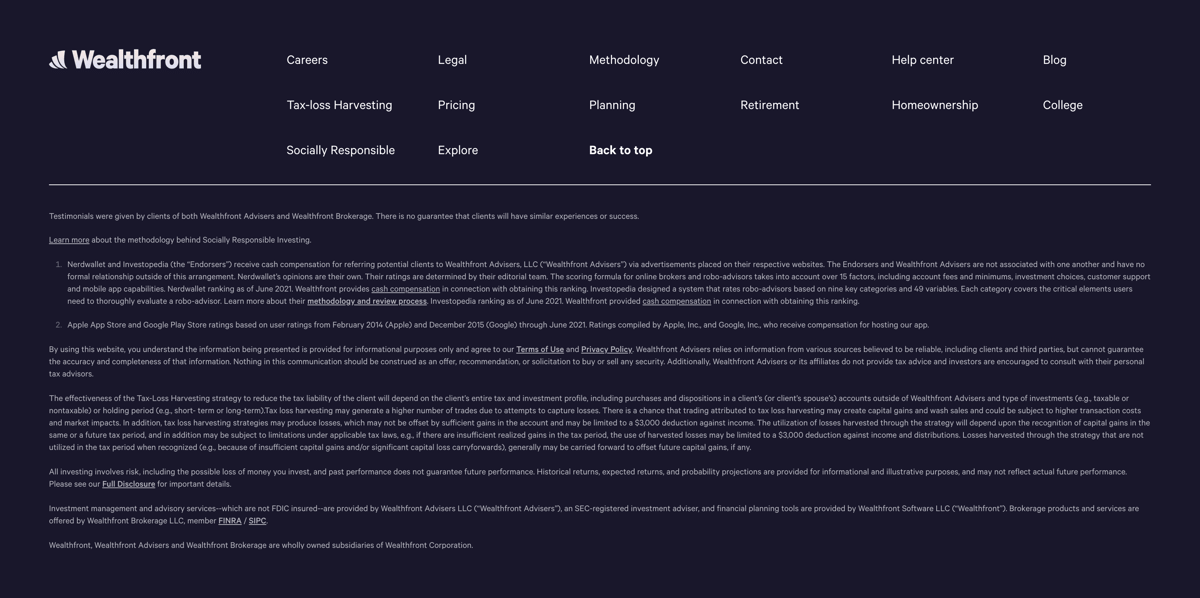 Wealthfront
				footer ui component