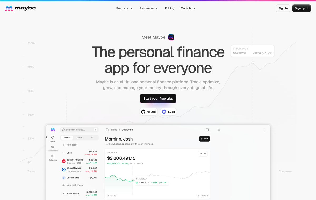 Maybe Finance
				hero section ui component