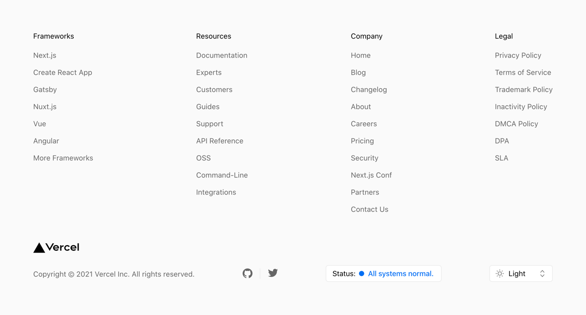 Vercel
				footer ui component