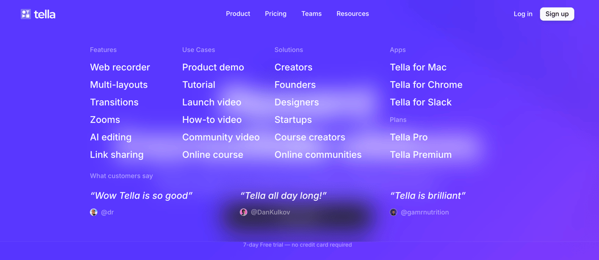 Tella
				flyout menu ui component