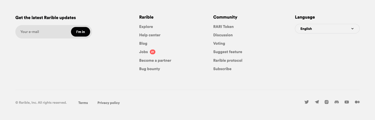 Rarible
				footer ui component