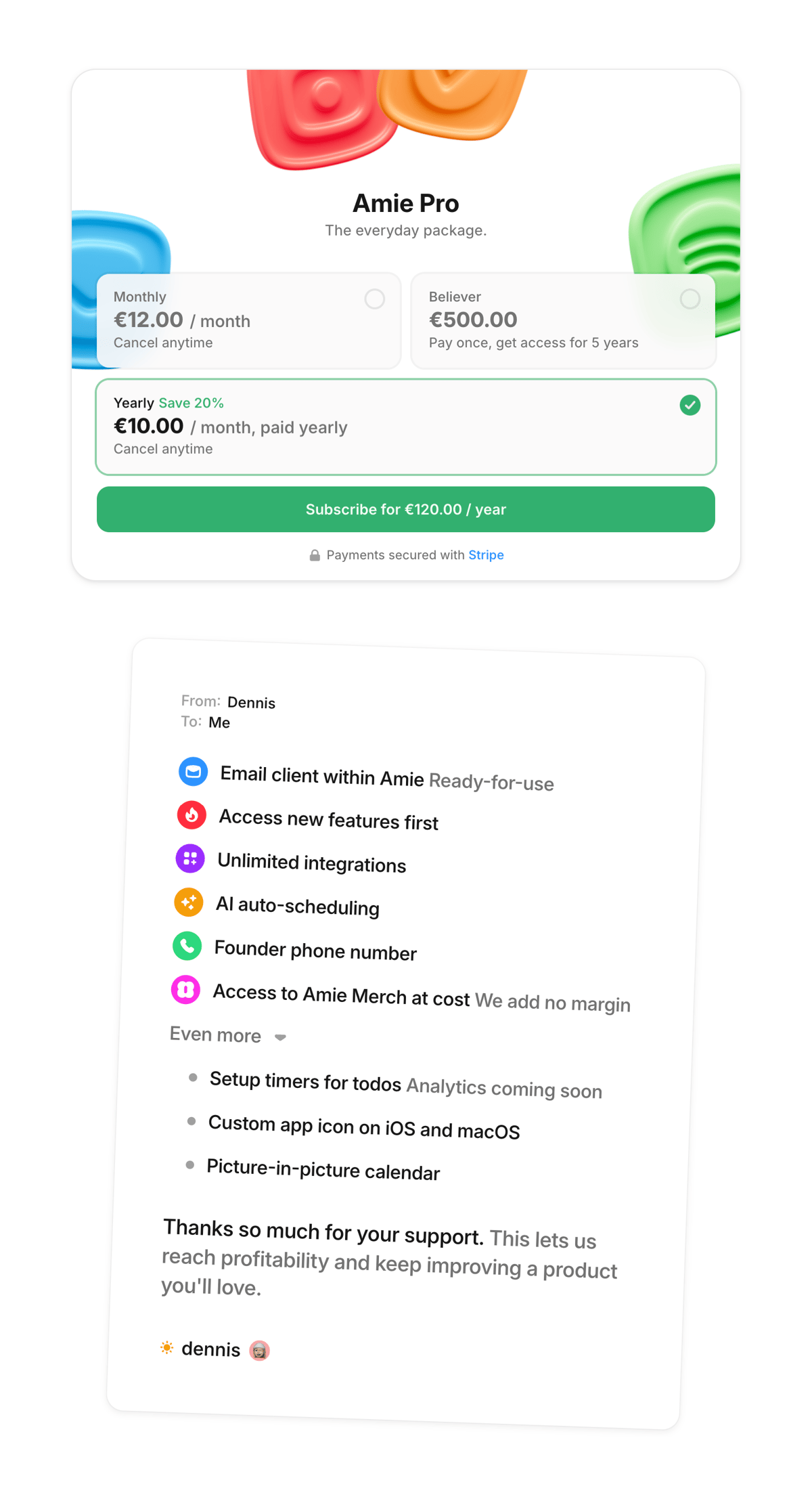 Amie
				pricing section ui component