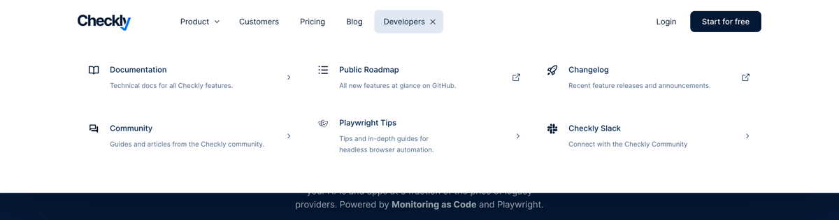 Checkly
				flyout menu ui component