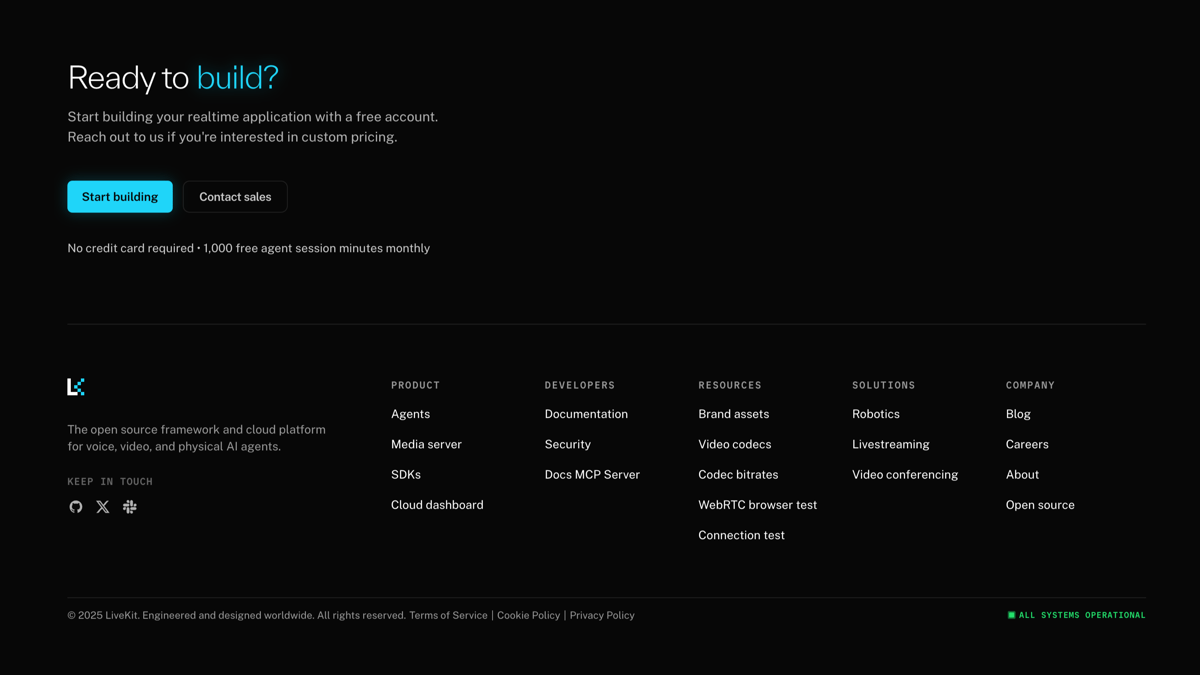 Livekit
			call to action free account ui component