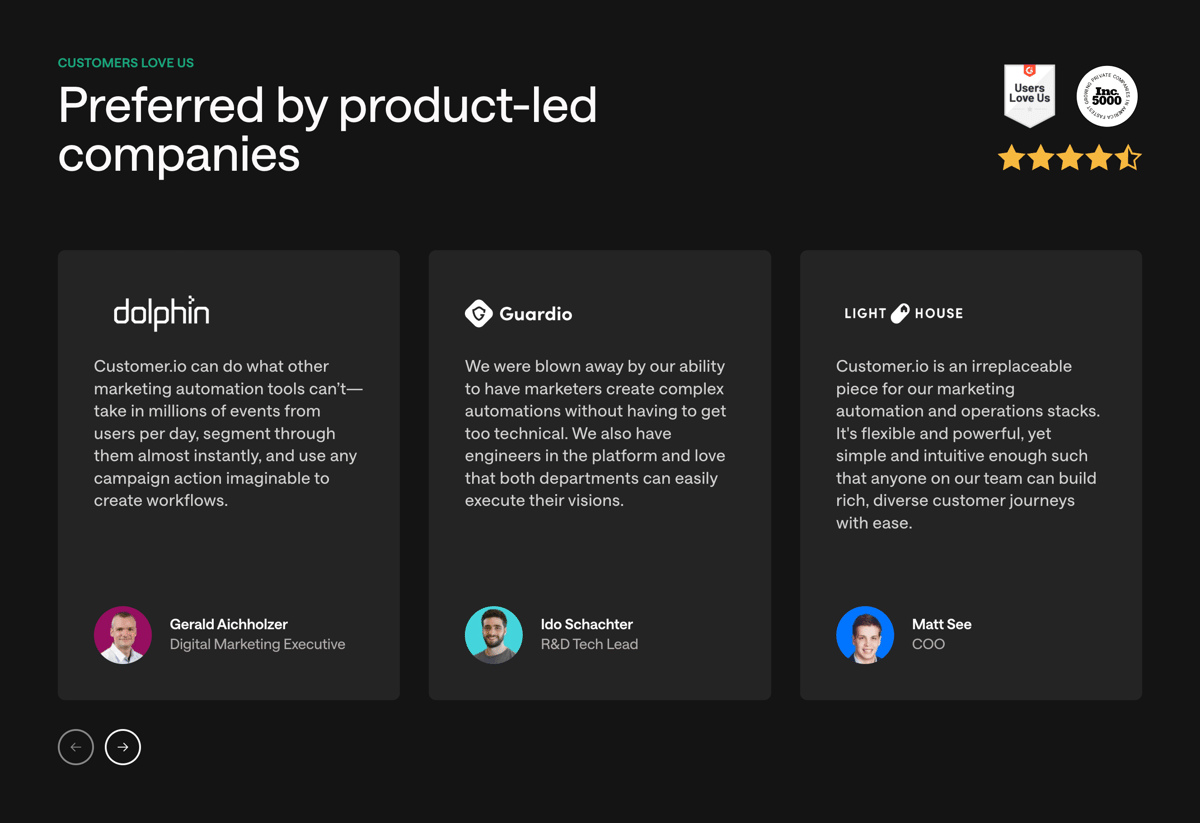 Customer.io
				testimonial ui component