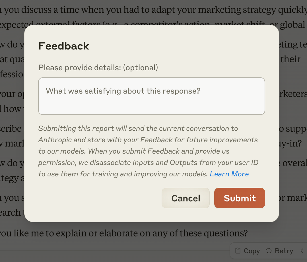 Claude
			feedback collection ui component