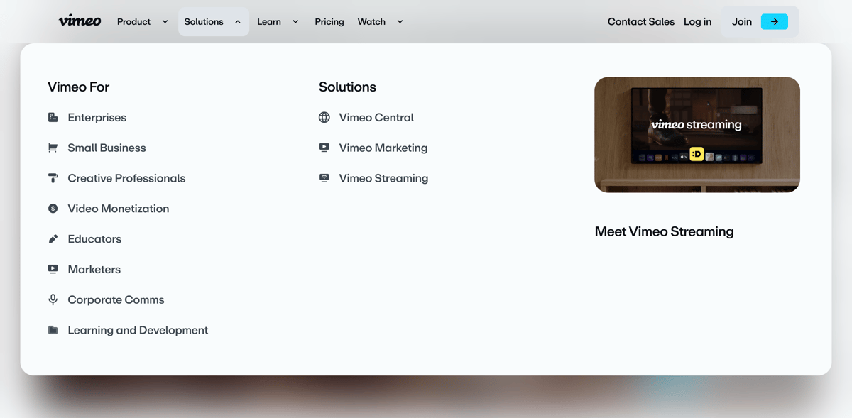 Vimeo
				flyout menu ui component