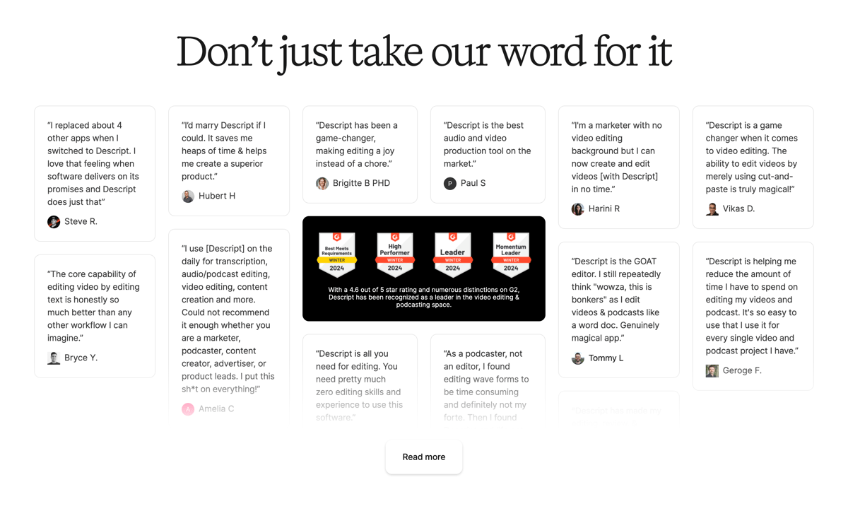 Descript
				testimonial ui component