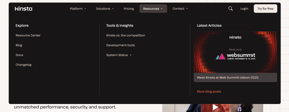 Kinsta
				flyout menu ui component