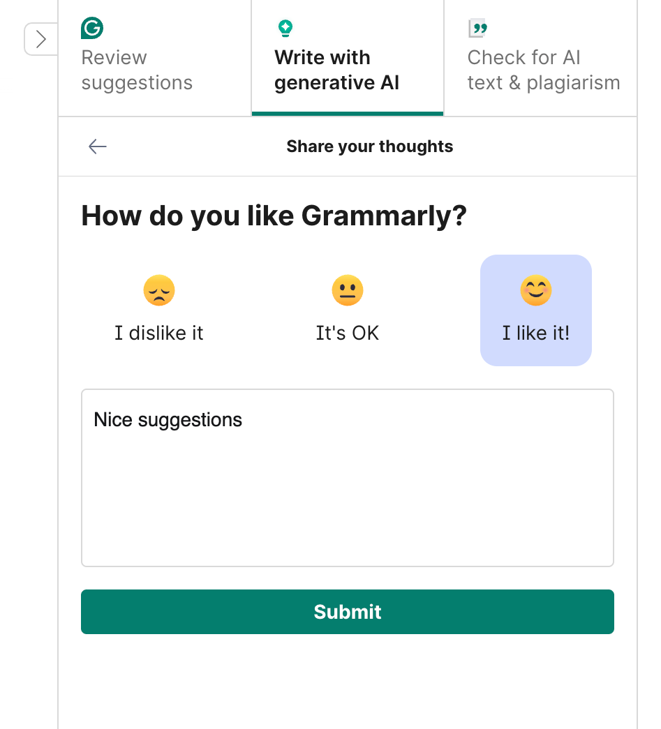Grammarly
			form feedback collection ui component