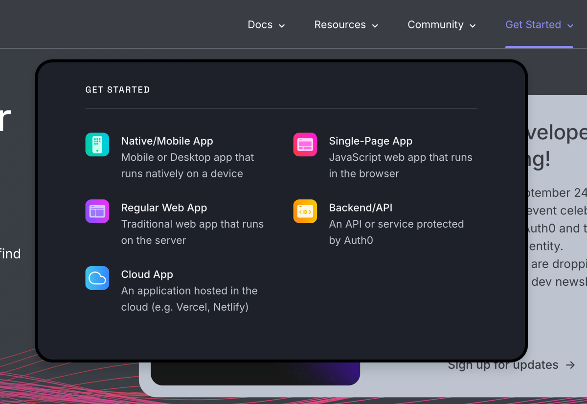 Auth0
				flyout menu ui component