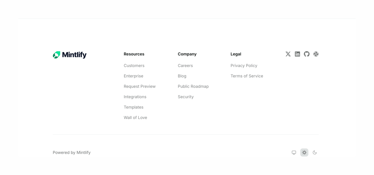 Mintlify
				footer ui component